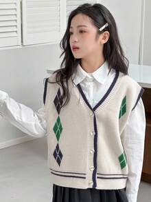DAZY Tween Girls Knitted Sweater Vest - Apricot - View 7