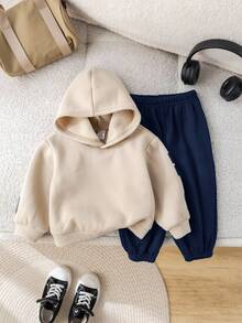 SHEIN مجموعة ملابس طفل ولد 2 قطعة، سترة هوديي مطبوع عليها رسومات حرفية جميلة + بنطلون جوجر أخضر، ملابس أطفال مناسبة للخريف والشتاء