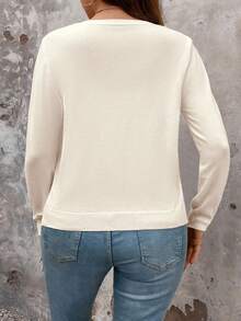EMERY ROSE Plus Size Casual Versatile Solid Color Cardigan - Apricot - View 2