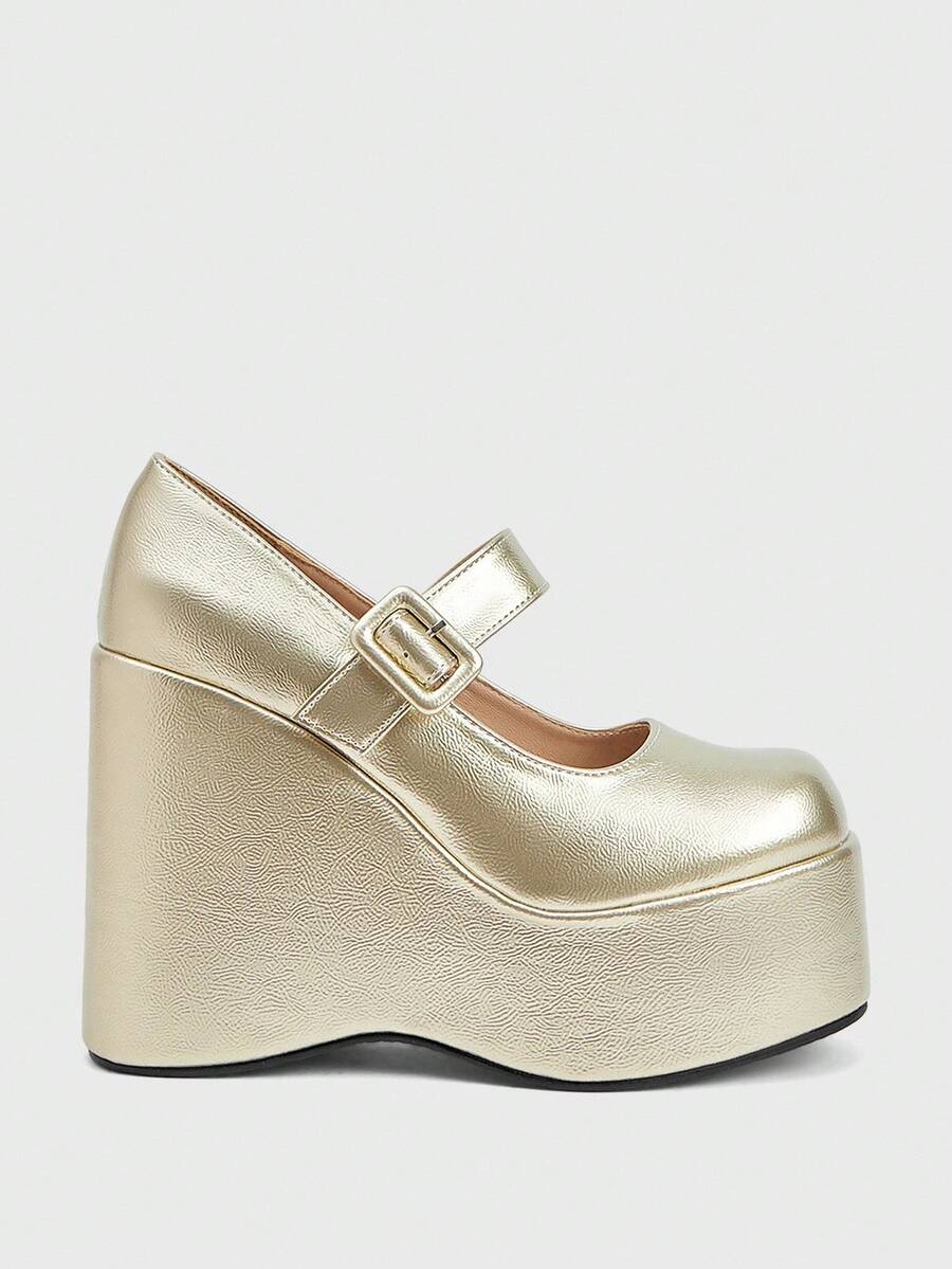 Sugerpunk Women's Round Toe Platform Thick Sole Fashion Simple Black & White Buckle Strap Casual Shoes