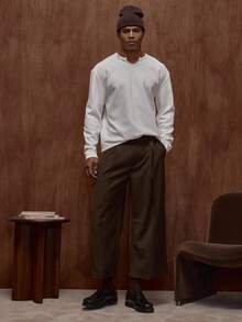 Musero Quần ống rộng lửng có chi tiết khóa cài, kiểu dáng thu đông/xuân hè. - màu nâu - Xem 1