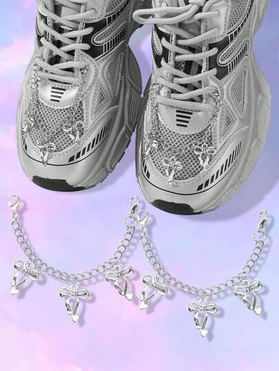 Grunge Punk 2 pièces Ensemble combiné Y2K chic minimaliste de haute qualité en argent, pendentif étoile creuse/nœud papillon, décoration pour lacets de chaussures, convient pour le port quotidien des femmes, cadeau de vacances