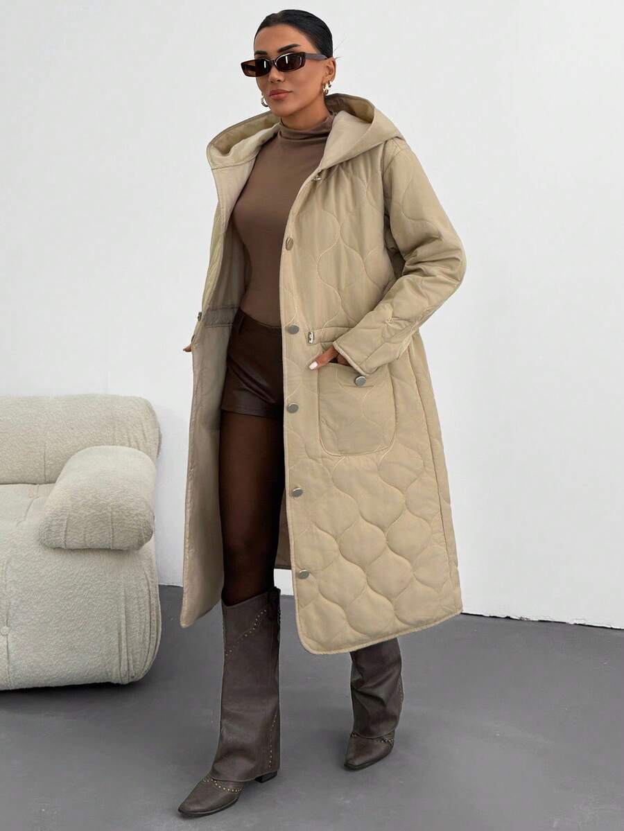 SHEIN Cottnline Parka acolchada con capucha en beige: ajuste relajado y ...