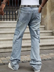 ROMWE MEN Street Life Herren Jeans mit funkelnden Diamant-Applikationen und mehreren Lagen - Blau - Übersicht 2