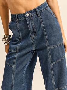 Daynim Women's Casual Vacation Barrel Leg Jeans Women's Going Out Jeans Women's Casual Jeans - Dark Wash - View 5