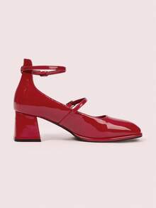 CUCCOO DOLLMOD Women's Fashion Square Toe Chunky Heel Ankle Strap High Heels For Christmas