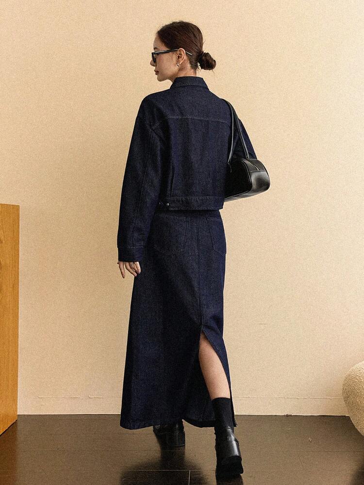 Autumn/Winter New Loose Casual Vintage Distressed Old Coin Design Women Denim Suit