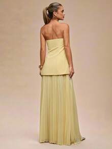 SHEIN BAE 女式纯色褶裥长裙 - 黃色 - 查看 1