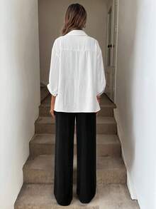 Easowa 3pcs/Set Women Autumn Black & White Maillard Suit: Blouse, Blazer And Wide-Leg Pants, 2024 New Fashion Travel Outfit Airport