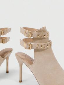 CUCCOO SZL 女士尖头细高跟中筒靴，时尚简约 - 米色 - 查看 6