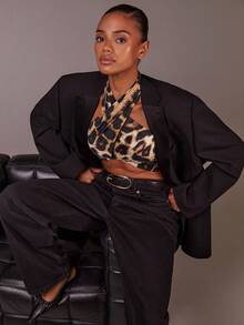 Athîral New Autumn Leopard Print Cross Halter Top, Sleeveless Top, Autumn Fashion Women's Clothing, Autumn Tops, Brown Tops, Party Women's Clothing, Vacation Women's Clothing, Going Out - Multicolor - View 4