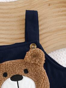 Cozy Pixies 男婴卡通熊图案围兜连体衣，百搭舒适，适合秋冬季