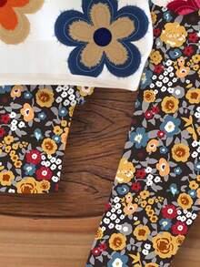 Emery Rose Kids Emery Rose Kids 2 件女婴休闲可爱纹理碎花柔软厚圆领长袖运动衫和花卉图案打底裤套装，适合秋冬季 - 彩色 - 查看 7