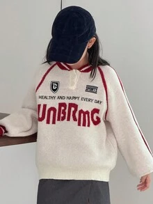 Dazy Kids Suéter de Tricô com Bloco de Cores e Letras para Meninas, Outono - Multicolorido - Visão 4