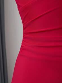 Bellisia 女士纯色细肩带连体泳衣，夏季时尚 - 紅色 - 查看 5