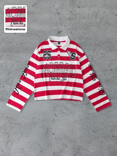 Street Life Chemise polo décontractée et brillante à rayures en diamant pour hommes, automne