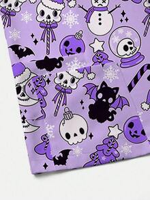 PopScrub 女士 V 领短袖全印花制服磨砂上衣 - 紫色 - 查看 5