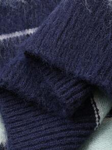 DAZY Contrast Stripe Fuzzy Loose Crew Neck Long Sleeve Casual Street Style Knit Sweater For Women, Autumn/Winter