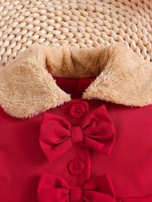 SHEIN Baby Girls' Faux Fur Collar Bow Decor Trench Coat, Autumn/Winter Fall - Multicolor - View 3