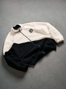 Manfinity EMRG Men's Letter Graphic Contrast Color Zipper Front Jacket , Fall