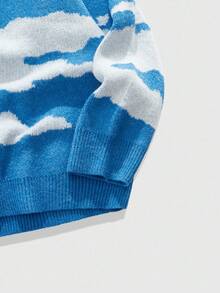 ROMWE MEN Street Life 男士圆领蓝天白云针织毛衣，街头时尚，秋冬