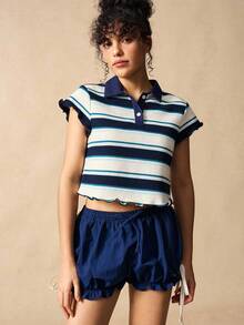 VARSIVA Women's Casual Colorblock Striped Short Sleeve Polo Shirt, Summer - Multicolor - View 5