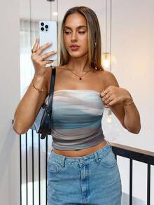 Siren Gaze Women's Fashionable Tie-Dye Print Bandeau Top, Summer - Multicolor - View 3