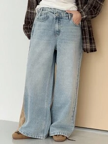 DAZY 青少年女孩休闲牛仔裤 - 淺色水洗藍 - 查看 3