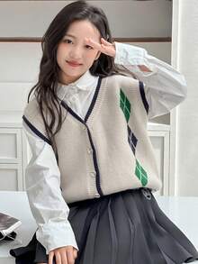 DAZY Tween Girls Knitted Sweater Vest - Apricot - View 1