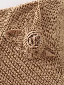 Franclia Áo khoác cardigan cổ chữ V đơn giản, thoải mái, thời trang mùa thu, rộng rãi, đa năng với họa tiết hoa 3D, phù hợp cho mùa thu/đông - Lạc đà - Xem 8