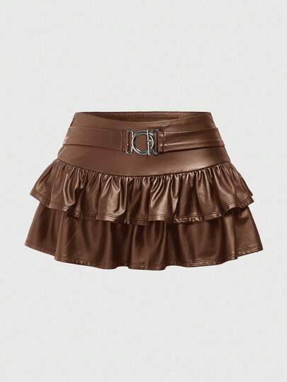 Lässiger, vielseitiger Mini-Rock mit gerüschtem Saum für Frauen