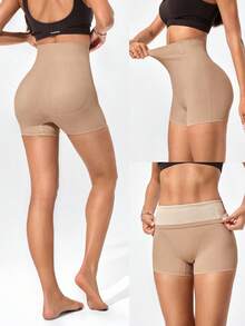 GLOWMODE 1 Pack Sweat-Wicking Tummy Control2.0 Anti-Roll Boning Removable Hip Pad Ultra High-Rise Waist Boyshorts Underwear Daily Casual - Apricot - View 8