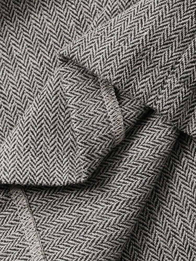 2pcs Women Herringbone Woolen V-Neck Sleeveless Vest Jacket And Wide Leg Pants Casual Suit Set, Autumn/Winter