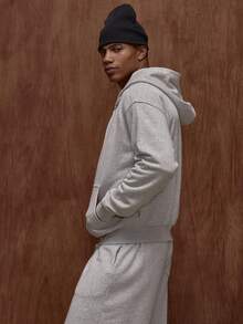 Musero Oversized Premium Boxy Double Pocket Jersey Double Zip Through Hooded Jacket Fall/Autumn Winter - Grey - View 4