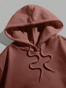 EURMUSE Women's Casual Everyday Commute Simple Solid Color Drop Shoulder Loose Pocket Drawstring Fleece Hoodie, Autumn/Winter - Berwarna merah muda - View 3