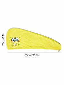 SpongeBob SquarePants | SHEIN 1pc Cute Cartoon Embroidered Super Absorbent Hair Drying Cap, Suitable For All Hair Types And Volumes, Quick Drying Hair Drying Towel Wrap - Yellow - View 3
