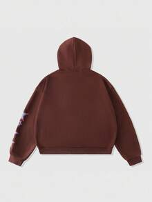 ROMWE MEN Street Life 男士复古水洗 No.77 短款连帽衫，街头风格，秋季 - 咖啡棕 - 查看 2