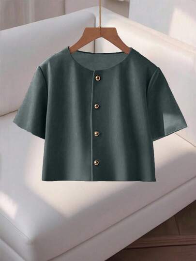 Franclia 时尚高端女士圆领短袖纽扣衬衫