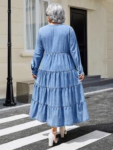 EMERY ROSE Robe en jean plissée style western vintage grande taille pour femmes