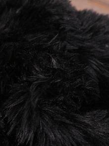 SHEIN Elladie kids 女宝宝简约纯色蓬松短外套，适合外出，秋冬 - 黑色 - 查看 5