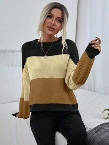 EMERY ROSE Áo len dệt kim cổ tròn trễ vai họa tiết sọc tương phản dành cho nữ - Nhiều màu - Xem 3