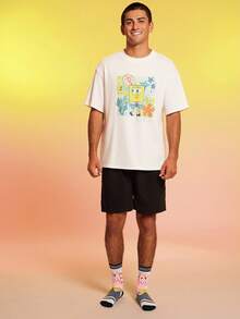 SpongeBob SquarePants | SHEIN 2 Pairs Cute Cartoon Men Soft & Breathable Moisture-Wicking Mid-Calf Socks Fashionable Casual Crew Socks Reinforced Toe & Heel Durability Unisex All Season All-Match Summer Winter,Patrick