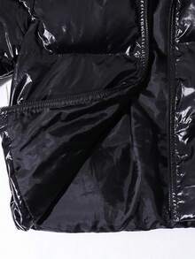 SHEIN 1 Piece Tween Boy Casual Sports College Simple Hooded Black All-Match Padded Coat With Shiny Fabric, Winter Coat, Quilted Coat Jacket Suitable For Kids Outfits Toddler Boy Clothes Back To School Boys Set Suitable For Birthday Parties, Evening Parties, Performances, Weddings, Baptisms, Opening Ceremonies Daily Suitable For Daily Use Suitable For School Suitable For Travel  Suitable For Autumn And Winter Seasons Winter Coats Down Coats Y2k Coat Streetwear Fall - Black - View 8