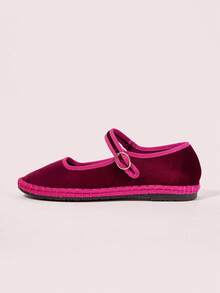 CUCCOO DOLLMOD Women's Burgundy Velvet Classic Comfortable Mary Jane Flat Shoes, Elegant & Fashionable For Christmas Spring Shoes - Burgundy - View 2