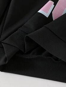 SHEIN 2pcs/Set Young Girls School Style Sweatshirt With Pleated Skirt, Black Collar Sweatshirt With Letter Print, Pink Pleated Skirt Fall Winter - Black - View 8