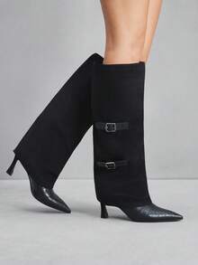 CUCCOO SZL 黑色麂皮尖头Y2K细高跟踝靴 - 黑色 - 查看 3