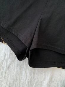 SHEIN 少女豹纹叠层A字裙裤，休闲运动学院风豹纹猎豹可爱裙裤 - 棕色 - 查看 5