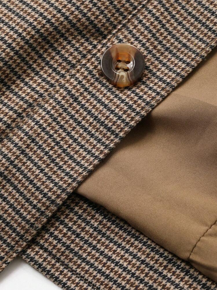 Women's Houndstooth Collared Long Sleeve Casual Vintage Jacket, Autumn/Winter