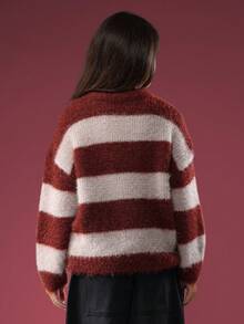 SUMWON Striped Knit Sweater With Crew Neck Long Sleeves Winter Cozy Pullover - Multicolor - View 3