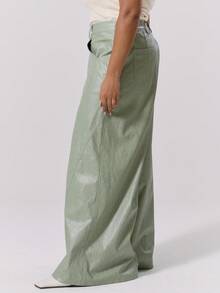 MUSERA 大码水洗仿皮阔腿裤，优雅可爱性感街头风，适合夜间外出、曲线身材，夏季休闲百搭 - 綠色 - 查看 3